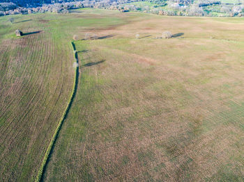 Aerial view of a plowed field in italy.