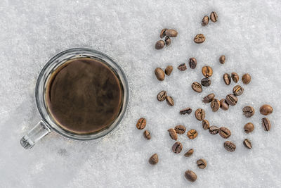 High angle view of coffee beans