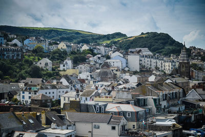 High angle view of townscape against sky