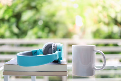 Close-up of coffee cup on table