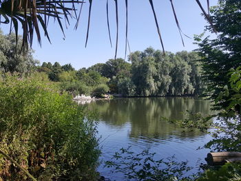 Scenic view of lake against clear sky