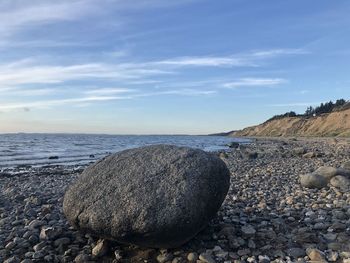 Rocks on beach against sky