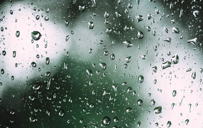 Full frame shot of raindrops on window