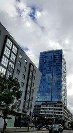 Low angle view of skyscrapers against sky