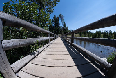 Footbridge over plants against sky