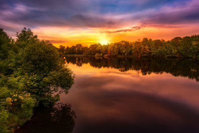 Scenic view of lake against sky during sunset