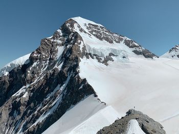 Scenic view of snowcapped mountains against clear sky