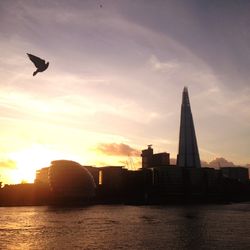 Silhouette of city at sunset