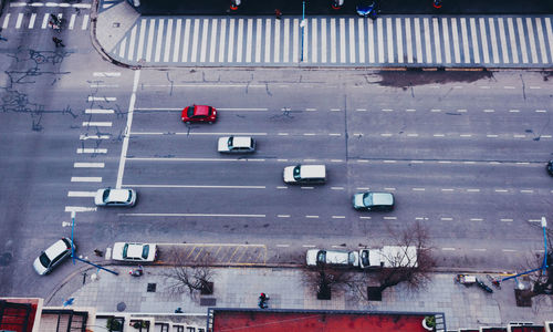 High angle view of vehicles on road