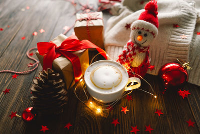 Close-up of christmas decoration on table