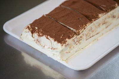 High angle view of cake in plate