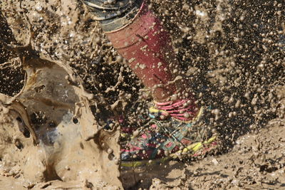 High angle view of two people in water