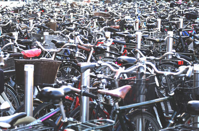 Full frame shot of bicycles in parking lot