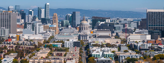 High angle view of buildings in city