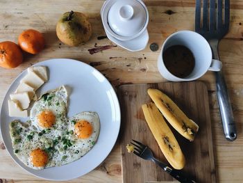 High angle view of breakfast on table