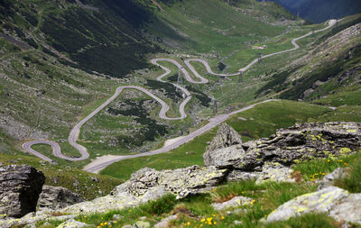 High angle view of winding road on mountain