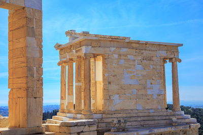 Ancient temple of goddess nike on acropolis hill, athens