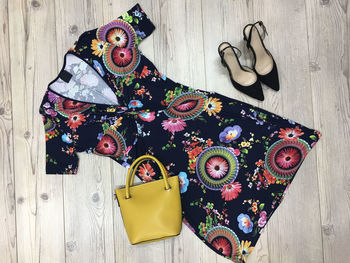 High angle view of multi colored decoration on table