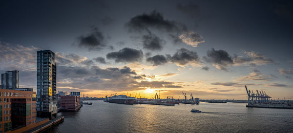 Sunrise over the port of hamburg