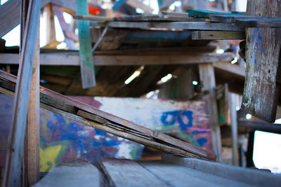 Close-up of old empty bench