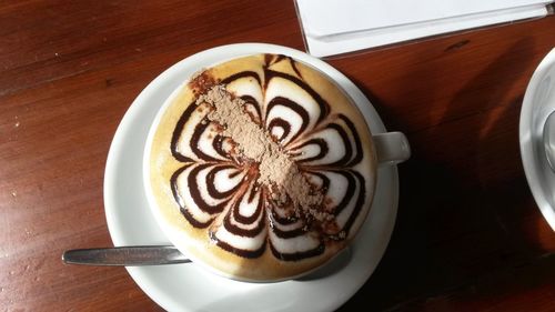 High angle view of coffee on table