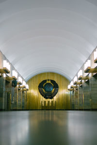 Interior of illuminated subway station