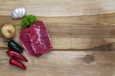 High angle view of chopped vegetables on table