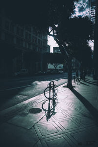 Bicycle on sidewalk in city