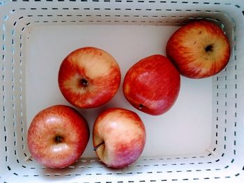 High angle view of apples on table