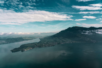 Panoramic view of the mountains at lake lucerne in switzerland.