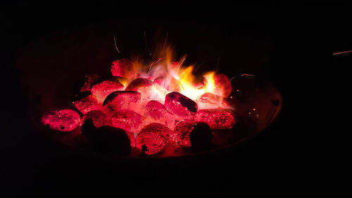 Close-up of fire in the dark