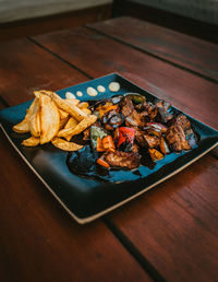High angle view of food on table