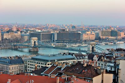 High angle view of buildings in city