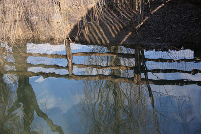 Reflection of trees in lake against sky