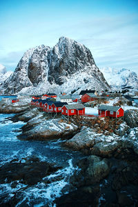 Scenic view of snowcapped mountains against sky