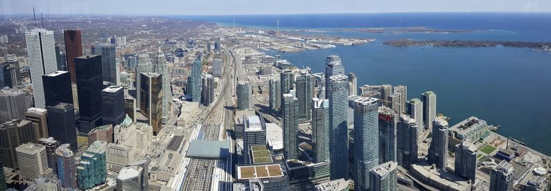 High angle view of city at waterfront