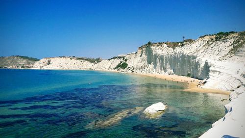Scenic view of sea against clear blue sky