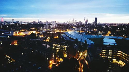 Illuminated cityscape at night