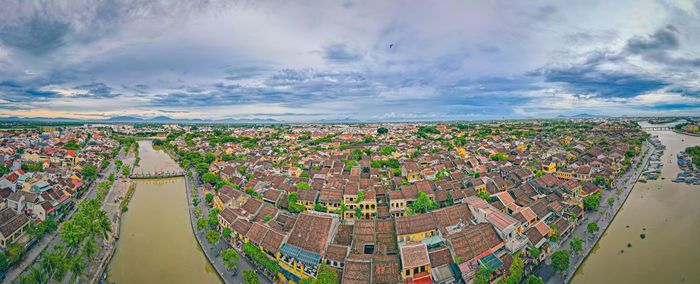 High angle view of cityscape against sky