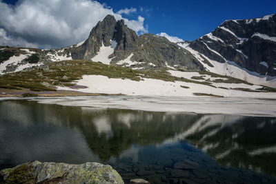 Scenic view of snowcapped mountains against sky