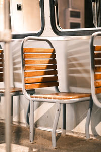 Empty chairs and table in restaurant