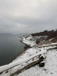 Scenic view of sea against sky during winter