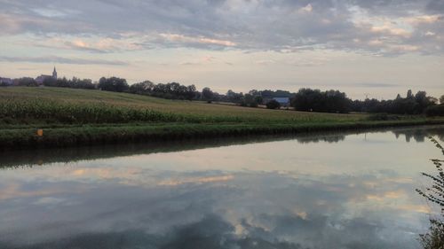 Scenic view of calm lake against sky