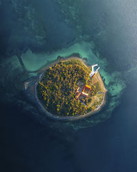 Amazing topdown drone shot of an adriatic sea island košljun.