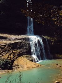 Scenic view of waterfall in forest