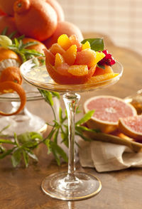 Close-up of orange dessert on table