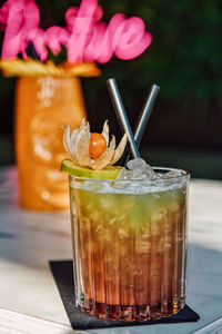 Close-up of drink on table