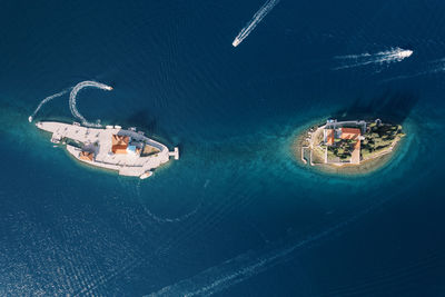 High angle view of boats in sea