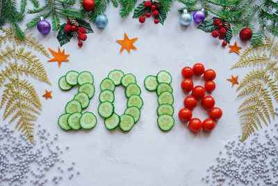High angle view of christmas decoration