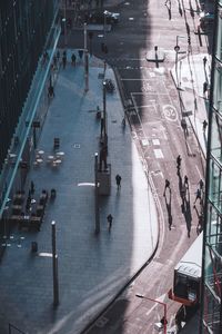 High angle view of people on road in city